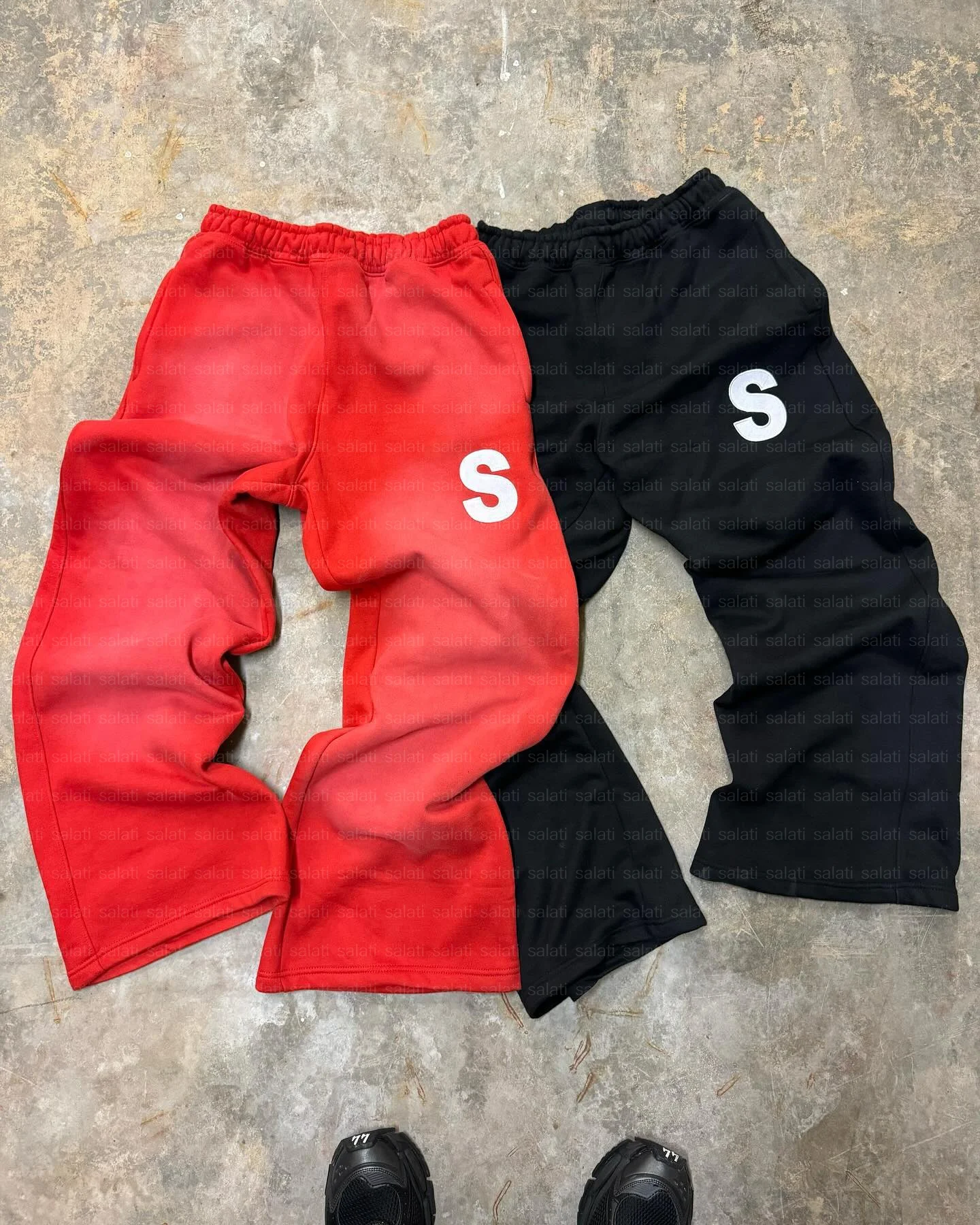 Custom Streetwear High Quality 100% Cotton Track Pants Acid Wash Color Heavy French Cotton Stacked Silk Print Men Sweatpants