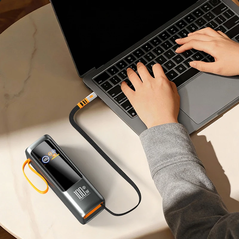 Creative 100W Super Fast Charging Digital Display Power Bank 25000mAh Built-in Cable Lanyard Design Portable Charger PB221