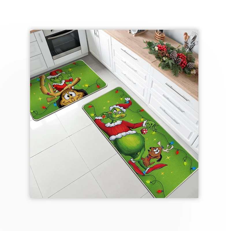 Red Merry Christmas Kitchen Rug Sets   Decorative Area TPR Backing Floor Doormat