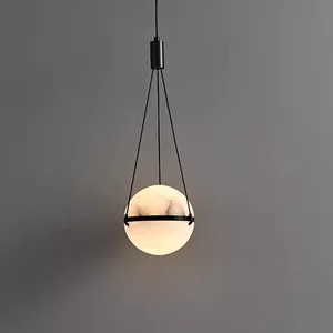 Italian Style High-End Copper Marble Pendant Light Bedside & Living Room Sofa Decorative Hanging Bar Counter for Middle Bedroom