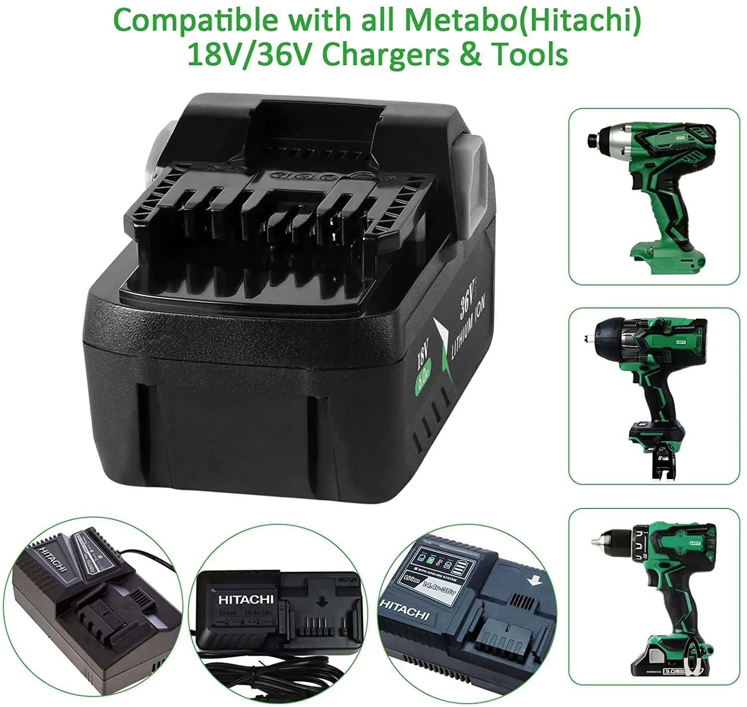 18V 36V 6.0Ah Replacement Battery for Metabo HPT Hitachis MultiVolt Battery 371751M 372121M BSL36A18 BSL36B18