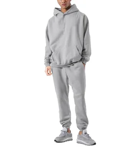 Custom Boxy Fit Men's Gym Jogging Set Marl Grey Light Weight Oversized Cotton Fleece Hoodie Joggers Plus Size Solid for Man