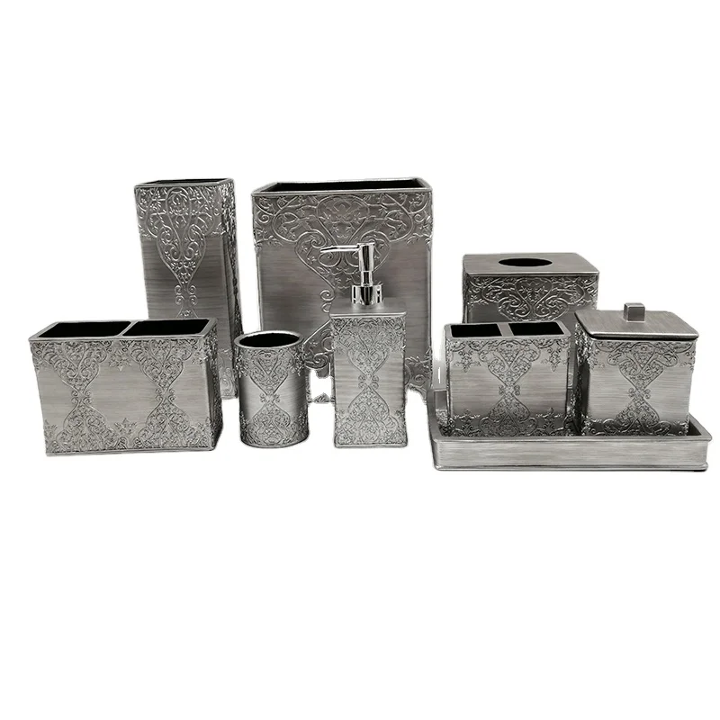 metallic silver brushed polyresin bathroom accessories toilet