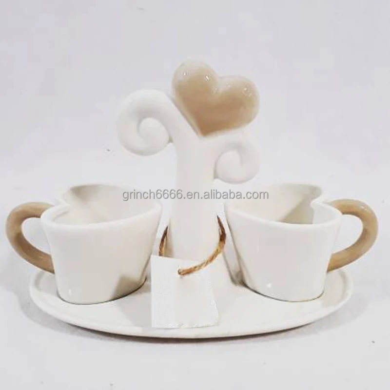 WAIT FLY Juego de tazas de café de cerámica en forma de corazón con