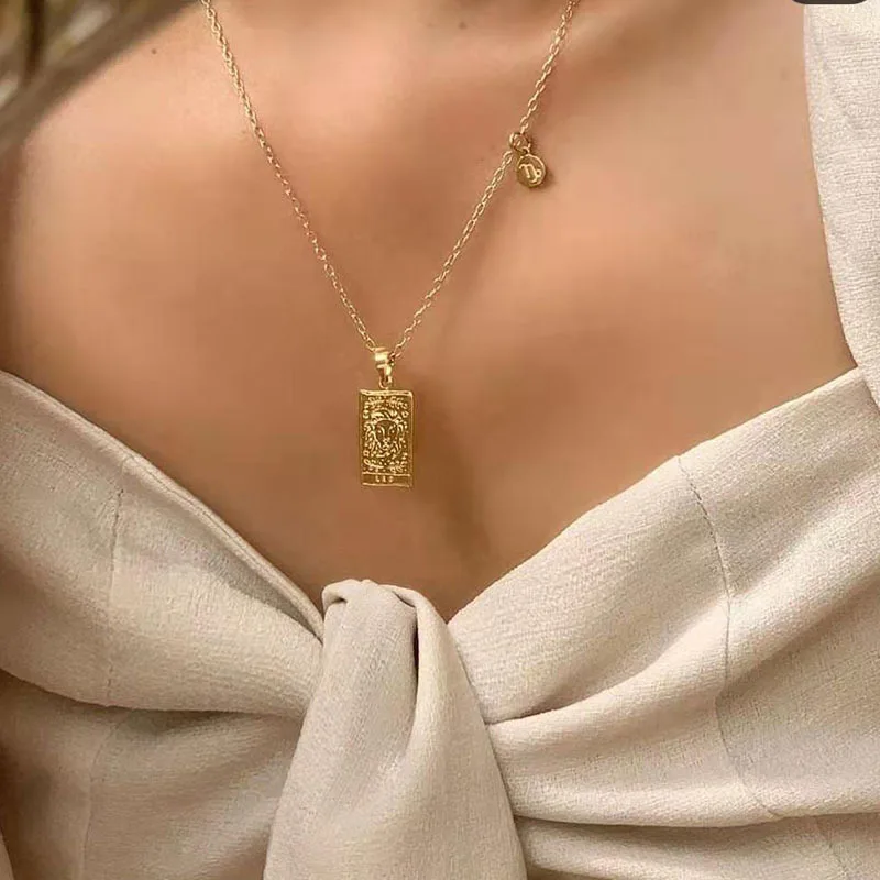 Cute Minimal Titanium Steel Gold Plated 12 Zodiac Sign Necklace Small Square  Plate Constellation Gold Pendant Necklace - AliExpress