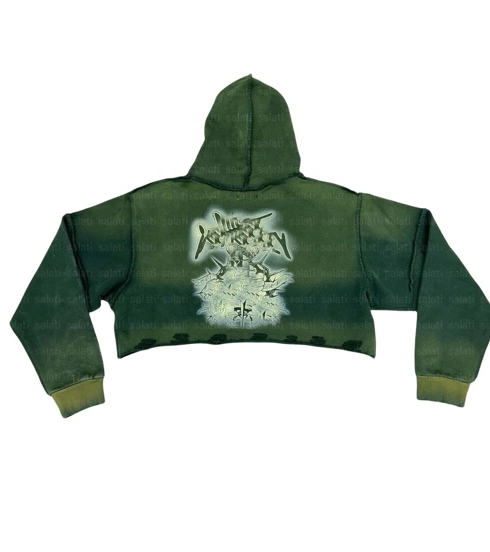 Salati Sweat Jogging Suit Manufacturer Zipper Cropped Hoodie and Sweatpants Set Acid Wash Rhinestone Sweatsuit Tracksuit for Men gallery 2