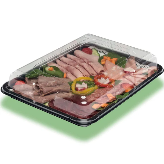 Catering Buffet Tray Cake Platter Packaging Disposable Plastic Sandwich Platter Catering Tray With Dome Lid