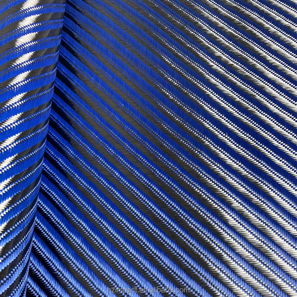 3K 240g Blue Carbon Fiber Fabric Big Twill for Kevlar Hybrid Waterproof Aramid Mixed Weaving Cloth for Cars and Accessories