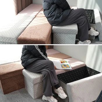 Factory Wholesale Comfortable Fabric Ottoman Stool Bench Household Storage Folding Stool Set Foot Rest for Living Room