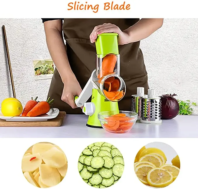 NEW 3 in 1 Vegetable Mandoline Slicer Swift Rotary Drum Grater Nut Shredder Veggie  Cutter Peeler Spiralizer Cheese Chopper