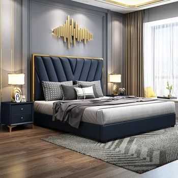 Light Luxury Style Post Modern INS 1.8m Nordic Double The Bed Modern Minimalist Leather Bed Room Set Furniture