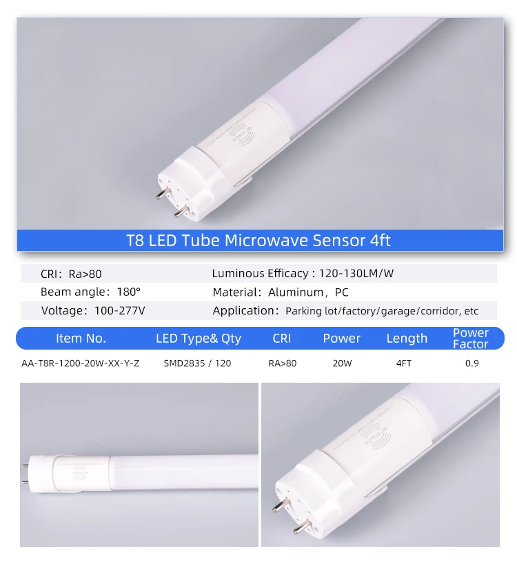 Aier Microwave Sensor 20w 4ft T8 Led Tube Lights With Etl Dlc Oem&odm