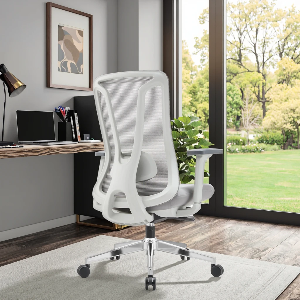 Elite Comfort White PU Office Chair Modern Design Reinforced Support Molded Sponge Construction High Pressure Tested 4