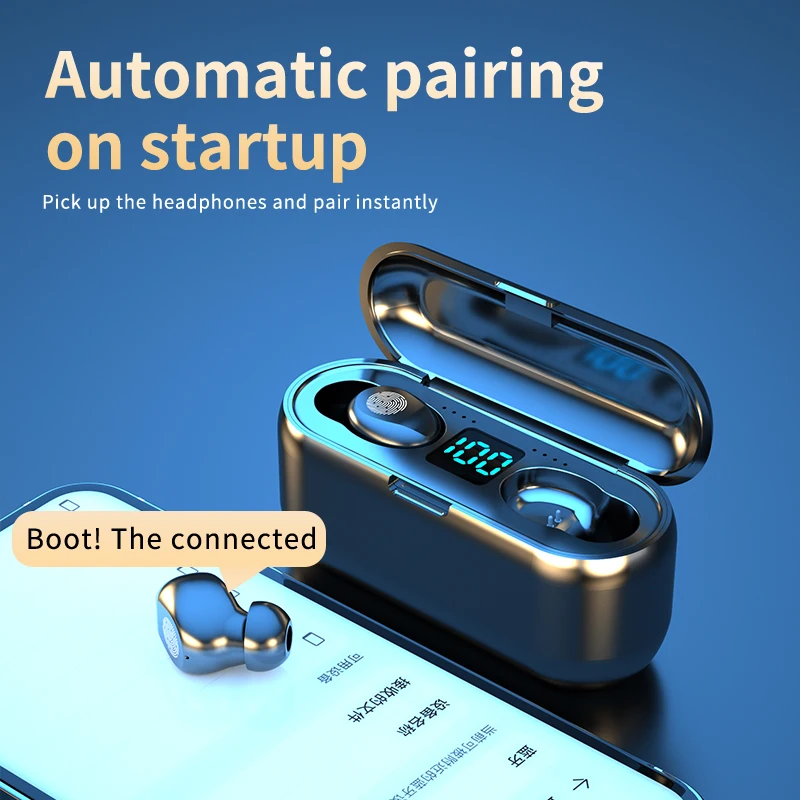 Headphone Bluetooth Mini Jam Versi Tinggi F9 TWS True Wireless Earbud  Earphone Headset Gaming Olahraga dengan Tampilan LED