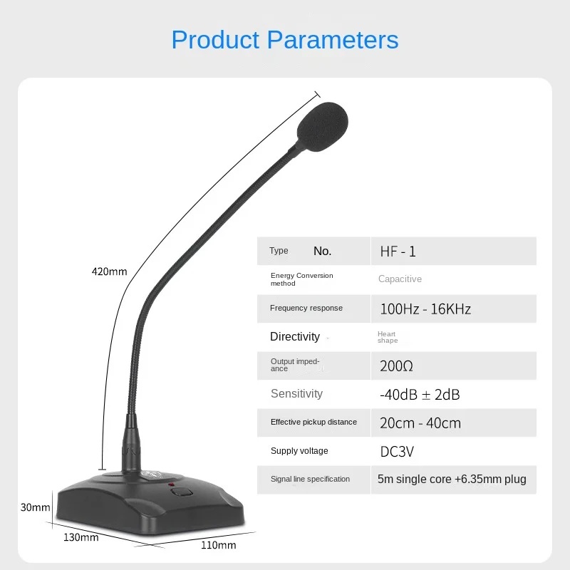 HF-1 Conference Microphone Gooseneck Type Desk Wired Condenser Microphone for Teaching Broadcast Host