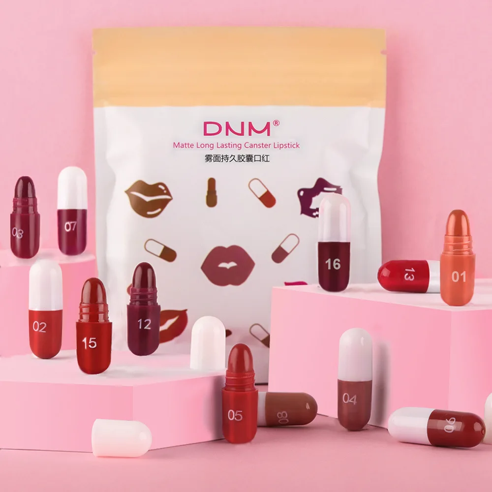 DNM 18 Colors Mini Capsule Style Lipstick Velvet Matte Lipsticks Set Travel Size Tint High Pigment Cosmetics