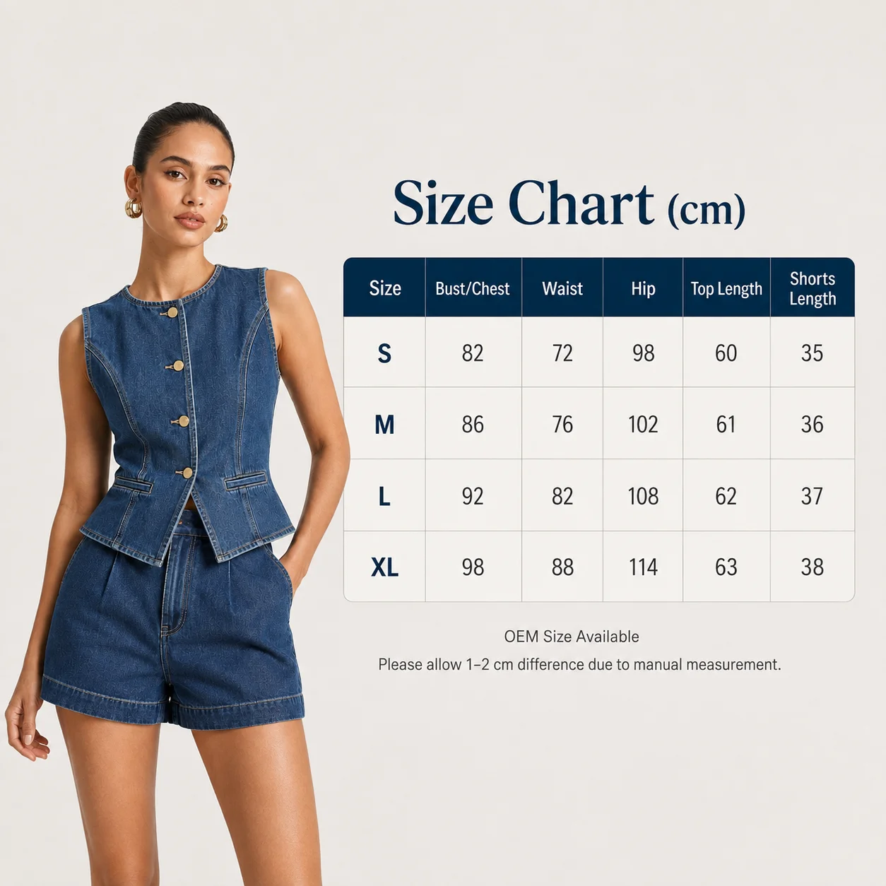 2024 Custom Summer Casual Solid Skinny Women's Denim Two-Piece Suit