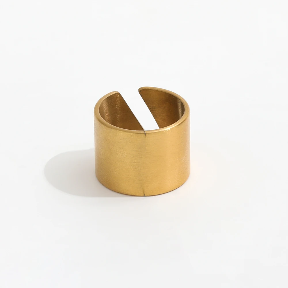 High End 18K Plain Gold Brushed Metal Vintage Open Ring Stainless Steel  Trendy Simple Gold Plated Jewelry