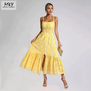 MIYING FASHION Bohemian Elegant Crochet Dress Women's Ruffle Slit Casual Resort Wear OEM Customizable