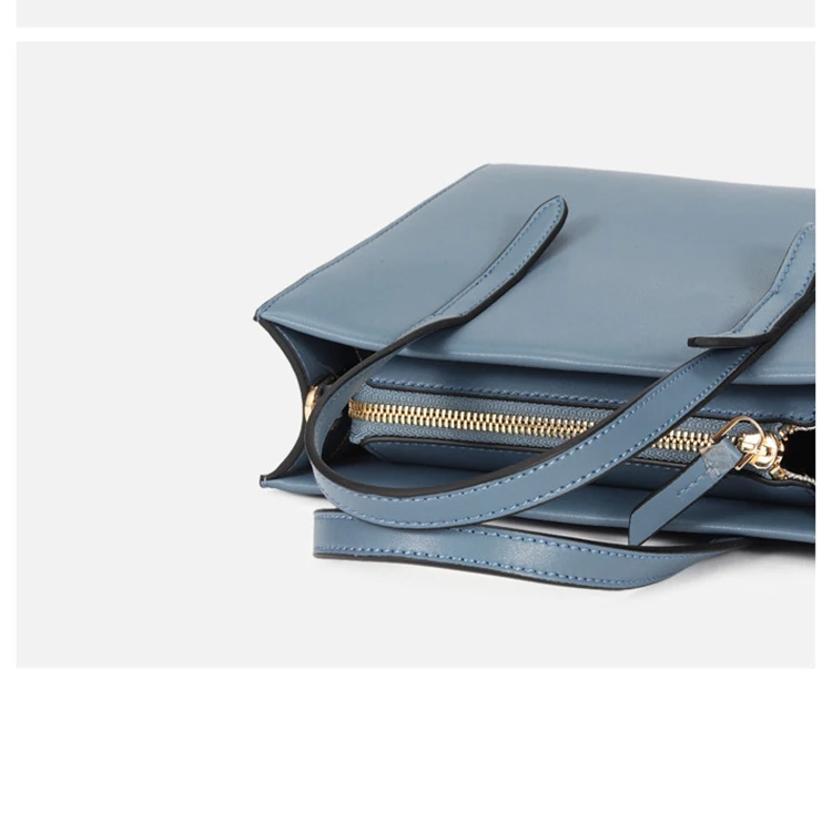 Gionar New Arrival Simple Design Genuine Plain Cowhide Leather Navy Blue Tote  Handbags Custom Casual Bags Women Wholesale Price