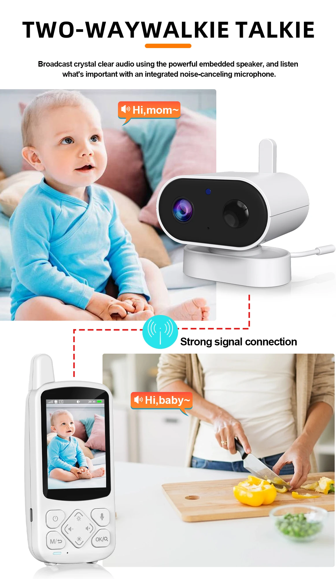 720P 2.8Inch Screen 2.4G Wireless Babyphone Camera 2000mah Temperature Detection Two Way Talk Smart Video And Audio Baby Monitor