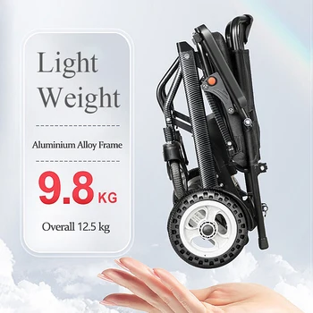 Lightweight Folding Power Electric Wheelchair 9.8 Kg Aluminum Alloy Foldable Take on Plane for Elderly 6Ah Lithium Battery