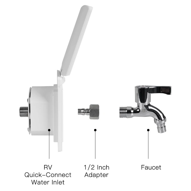 RV External Faucet with Dual-Use Shower Head Outlet and Trailer Quick-Connect Pressure Injection Port