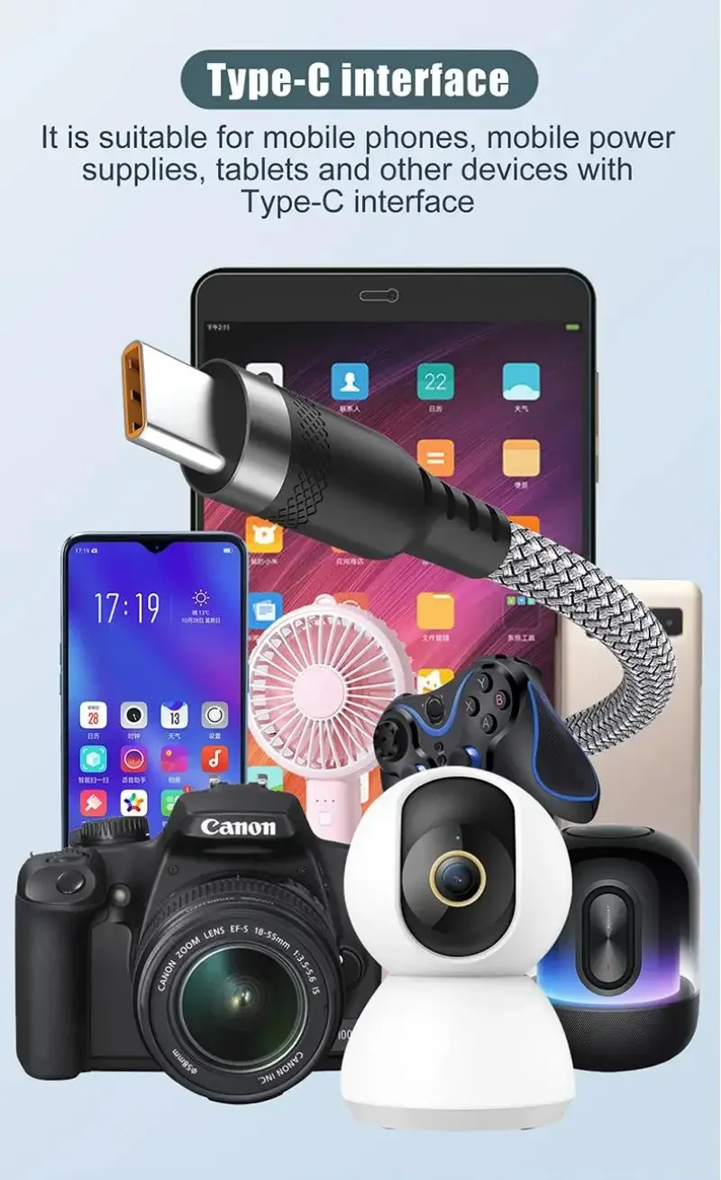 USB Type C Fast Charging Cable 8m Extended Length Nylon Braided Data Cord Durable Shielding Compatible Android Devices