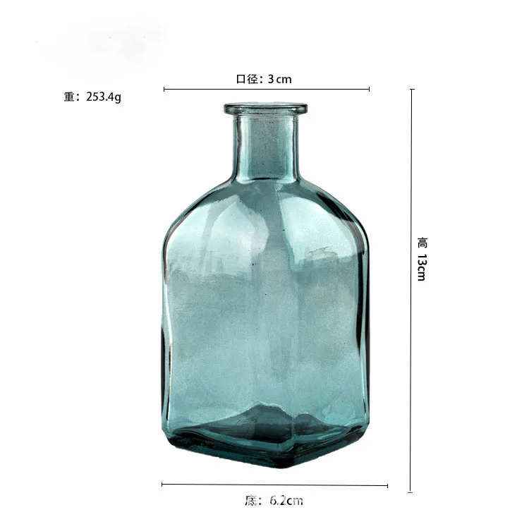 Colored Glass Vase for Home Decor Narrow-mouth Square Modern Blue Wedding Vase Glass