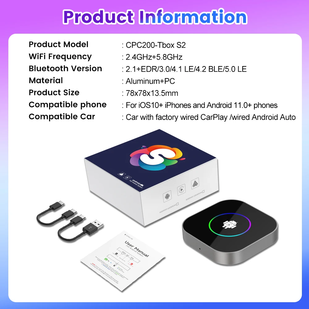 New Android 13 System Car Smart Ai Tv Box 3 In1 Tbox S2 64Gb 512Gb Android Auto Carplay Wireless Car Play Adapter for Apple