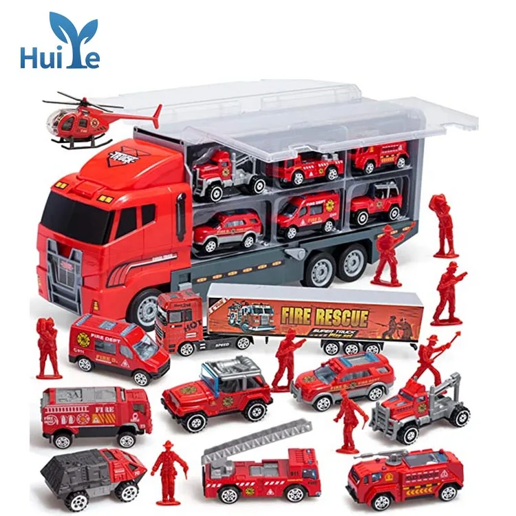 Coche de juguete de simulación de fricción con motor de fuego 28 en 1, con  10 Mini camiones de bomberos incluidos, coches de juguete para niños