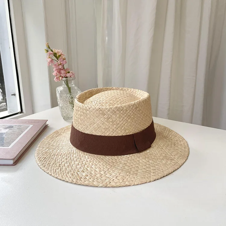 Summer Wide Brim Lafite Straw Handmade Fedora Straw Hat Men Women Summer Beach Jazz Hats