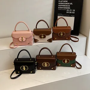 Small Square Bag Pattern Lock New Fashion Shoulder Texture Contrast Color Handbag Luxury Women's Bag