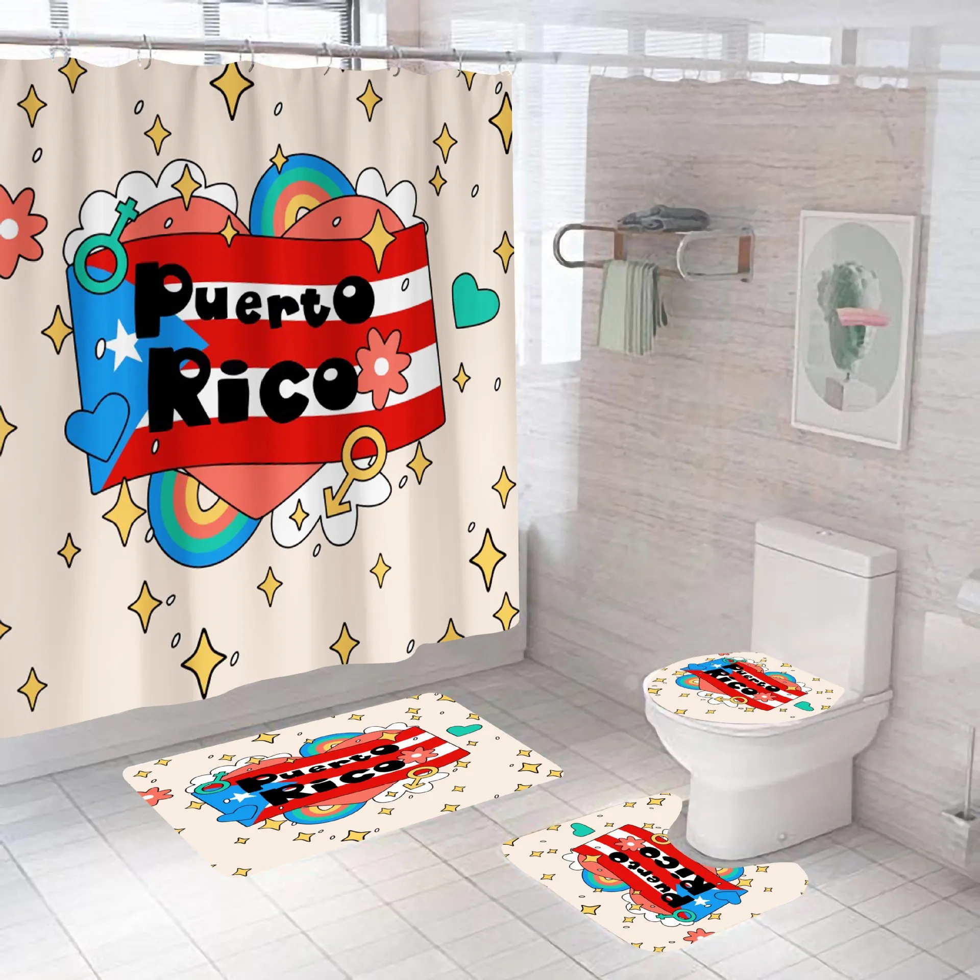 Puerto Rico Flag Rooster Rustic Souvenirs Shower Curtain Customized