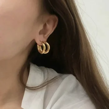 T000873099 Xuping Jewelry 18K Gold Plated Vintage Earrings Luxury For Women South Korean Hoop Simple Earring