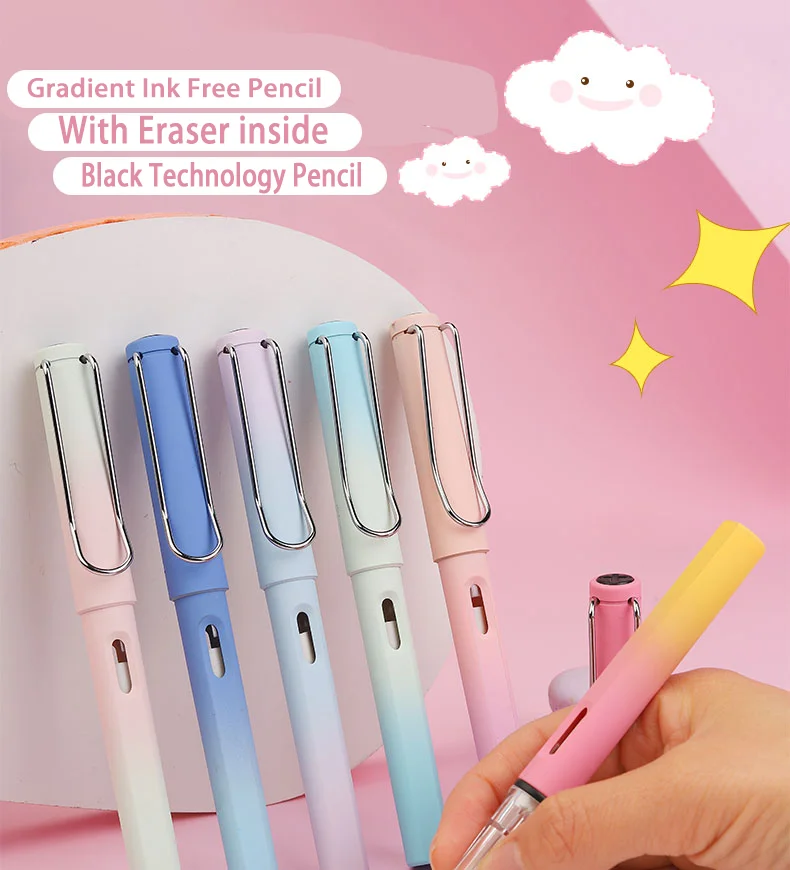 New Gradation Infinite Pencil Plastic Eternal Pencil With Eraser ...