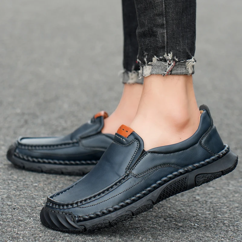 Accept OEM In Ready Stock Large Size Handmade Pure Real Genuine Leather 4 Season Men Loafers