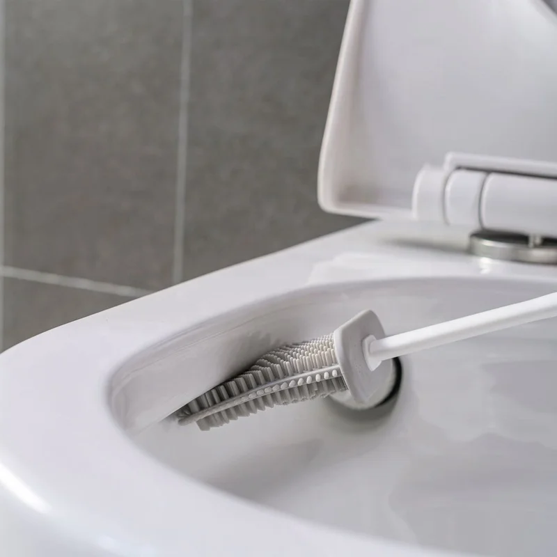 Wall Hanging TPR Toilet Brush With Holder Set Silicone Bristles Bathroom Urinal Cleaning WC