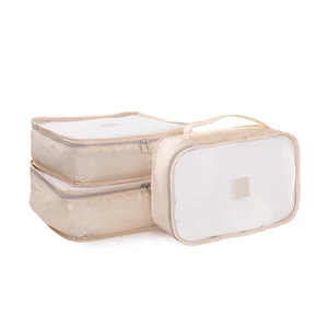 Customized Logo Mesh Design Portable Travel Storage Bags Set Clothes Organizer Cosmetic Toiletry Pouch Luggage Kit Accessories