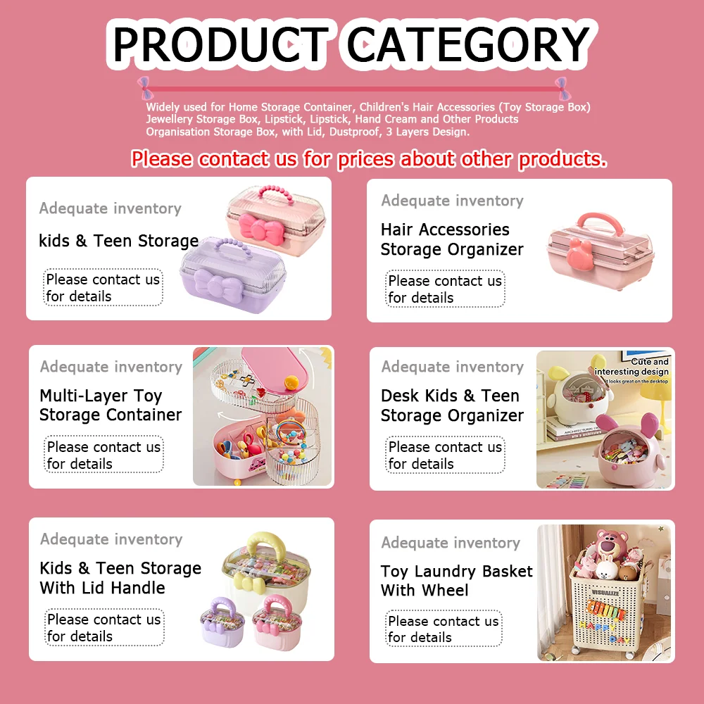 product chengyan 3layer kids teen storage hair accessories organiser buckle box organizer girl dustproof storage boxes  bins with lid-15