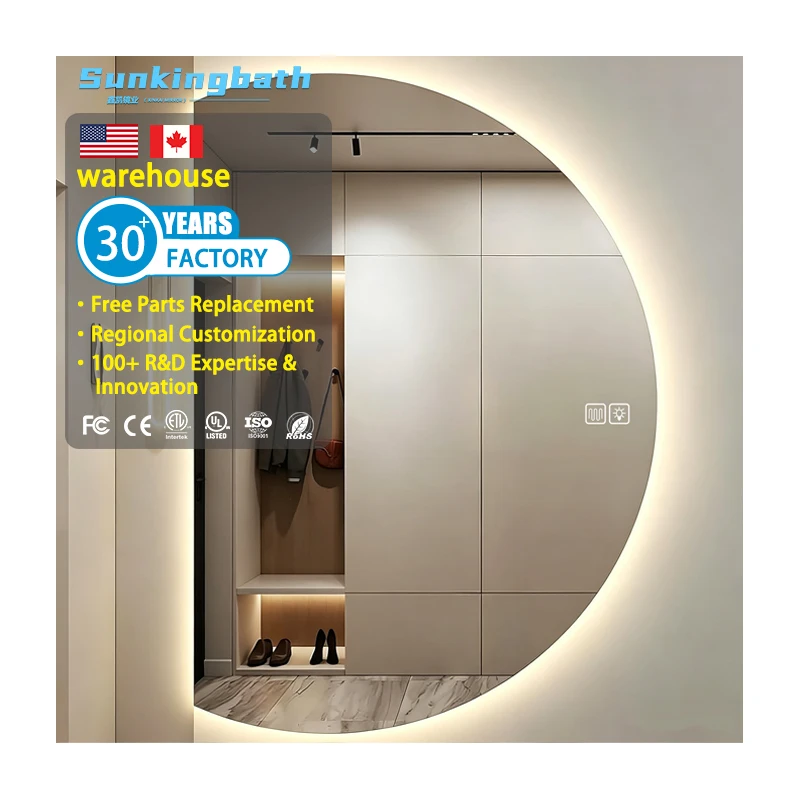 OEM Design Half Circle LED Mirror Touch Espejo De Pared Irregular Smart Mirror Hallway Backlit LED Bathroom Mirror with Light