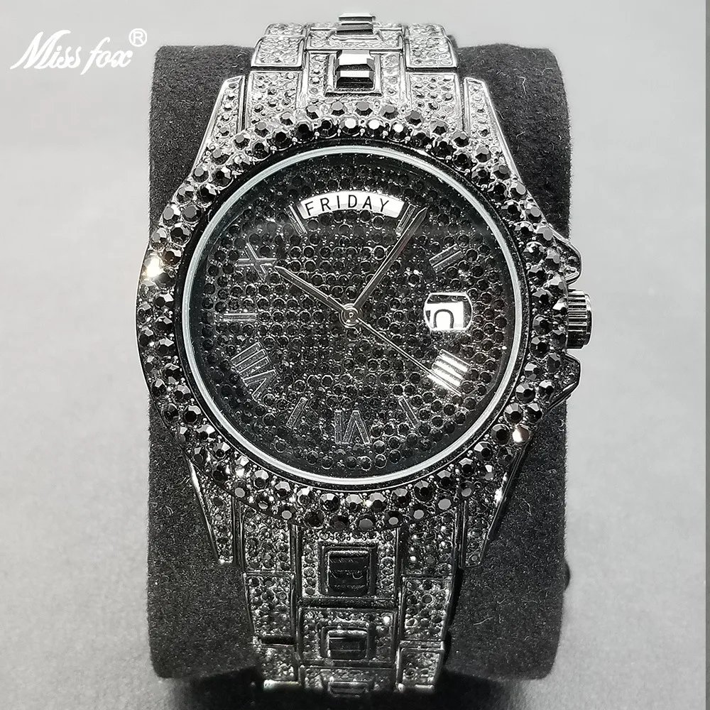 Luxury MISSFOX V320A Ice Out Diamond Watch Multifunction Adjust Calendar Quartz Watches aperçu 12