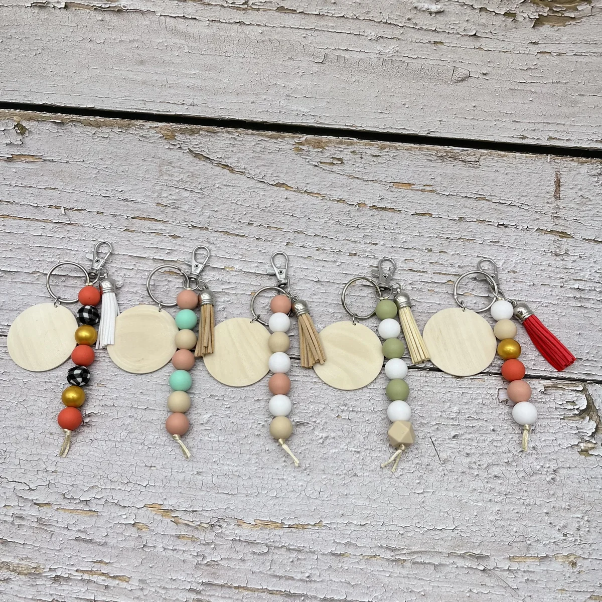 Wholesale Personalized Custom Blank Wood Disc Tassel Silicone Bead