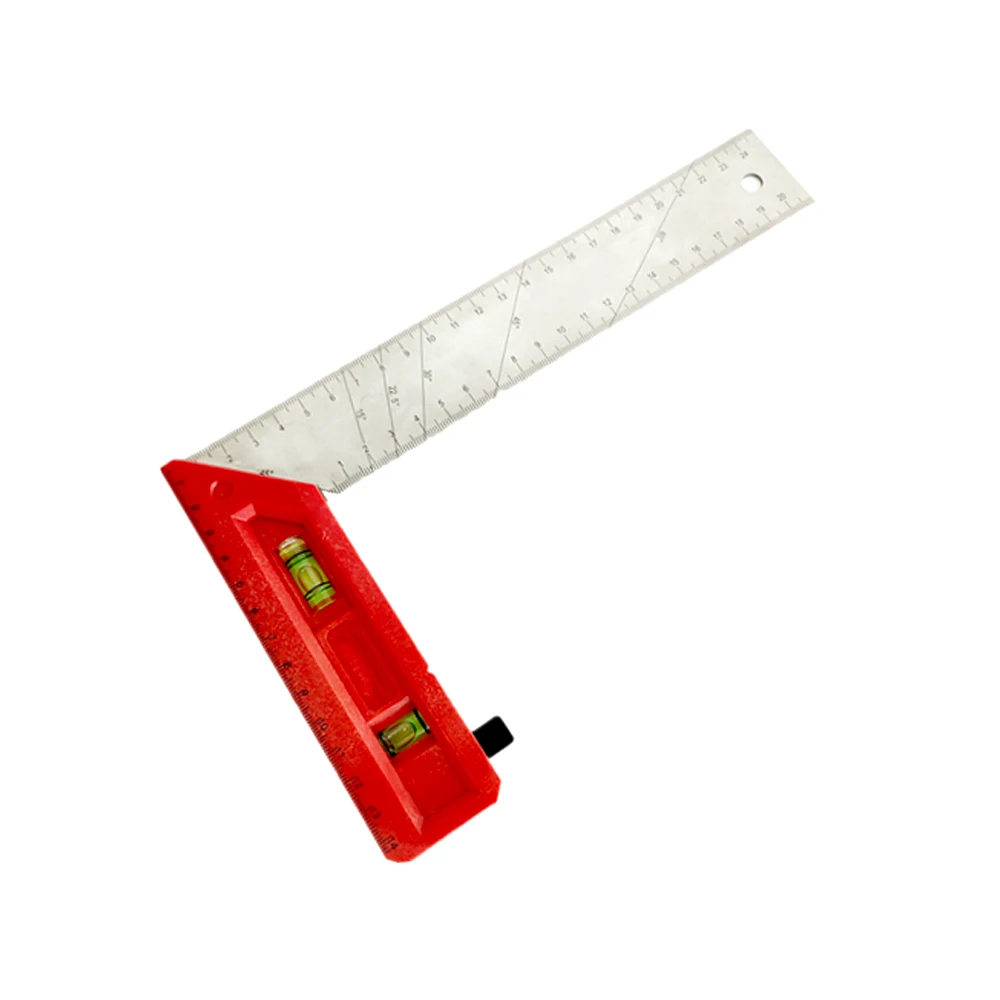 Plastic Handle Combination Square Ruler Stainless Steel Measuring Ruler With Bubble Level Vials
