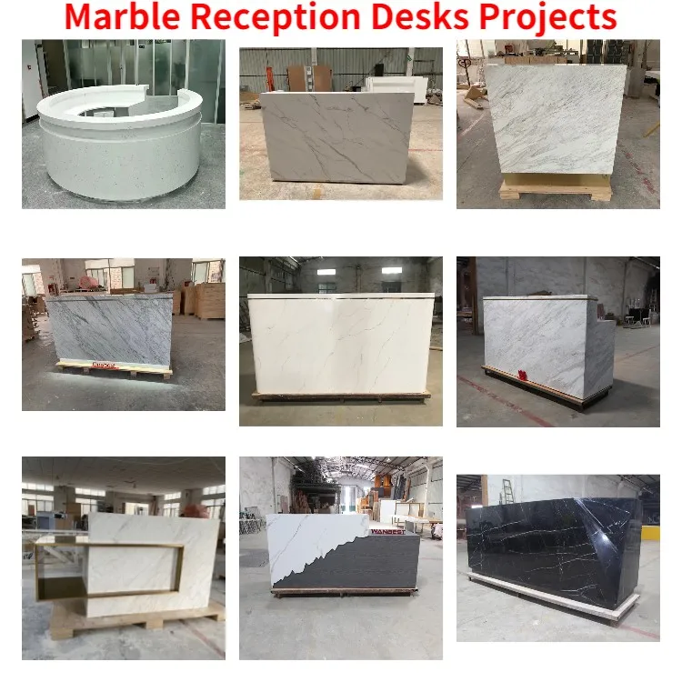 Wave Shape Design Led Light Small Source Marble Texture Front Desk White Office Reception Desk