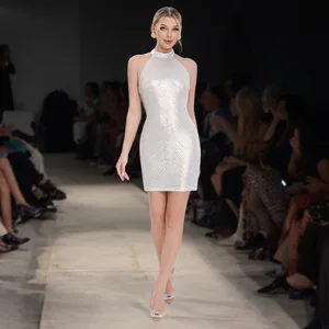 New Women's Clothing Neck-Hanging Back-Exposing Short Skirt with Rhinestones Sexy Evening Gown for Ladies Party Dress for Women