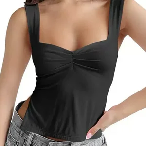Summer Plain-color Fitted Twisted-neckline Top Without Sleeves Beautiful Back Vest for Women