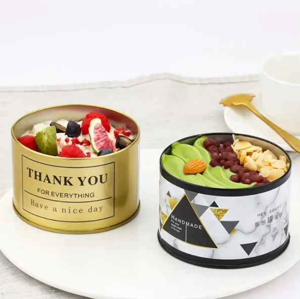 Manufacturers 4oz 8oz candy metal tin can round cake baking tin liners box cake tin containers can for cookie supplier