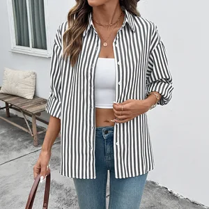 Loose and Washable Women's Shirt 2026 New Style Slimming and Elegant Cardigan Striped Long-sleeved Shirt