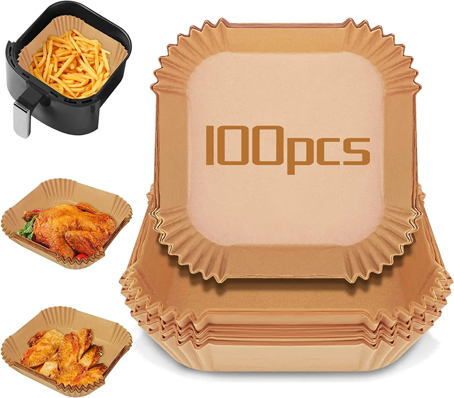 Square Air Fryer Disposable Paper Liners 100pcs 7.9inch With Handle